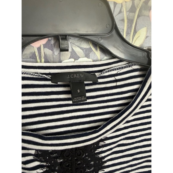 JCrew Black White Stripe Lace Trim Long Sleeve Top Womens Size Small - Picture 3 of 8
